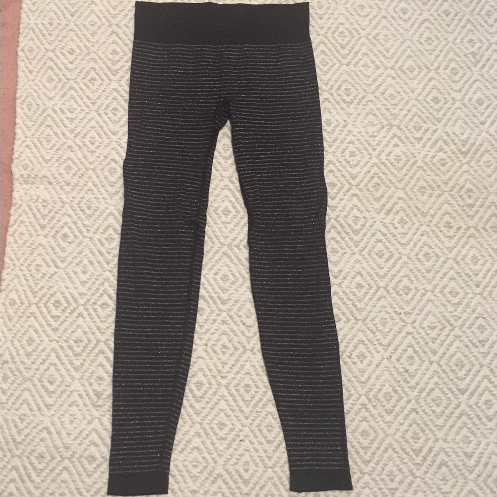 Athleta Black & Silver Striped Leggings- Size XS